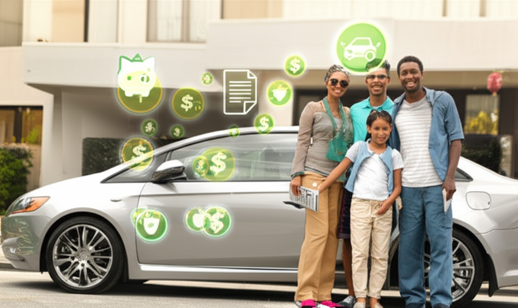 Family saving money on car insurance